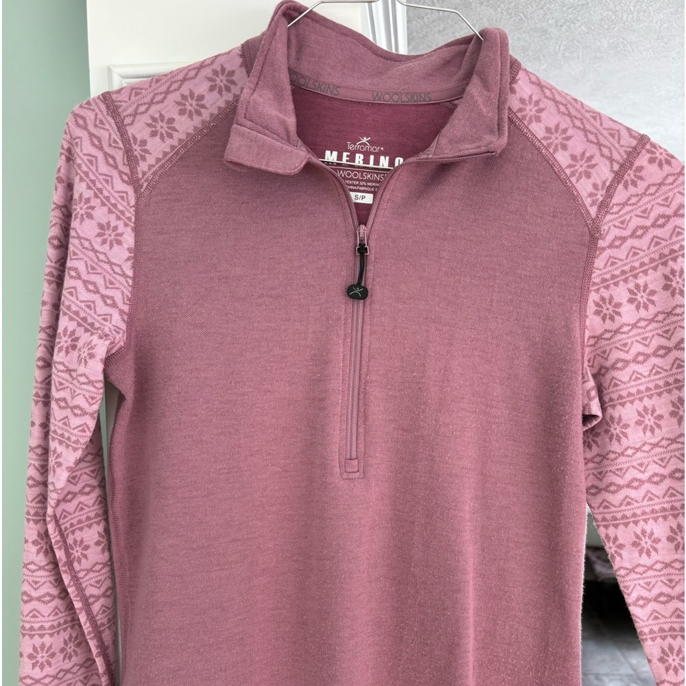 WOOLSKINS Merino Half-Zip Long Sleeve Top in Dusty Rose